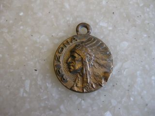 Nicely Made Vintage Bronze? Pendant W/ 3d Relief Of Indian Chief / Arizona