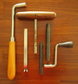 6 Vintage Schaff Piano Tuning Repair Tools Lever Hammer Wood Handle T Swivel