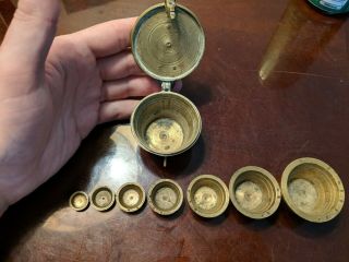Vintage Brass Nesting Apothecary Scale Set of 7 Weights & Brass Case 2