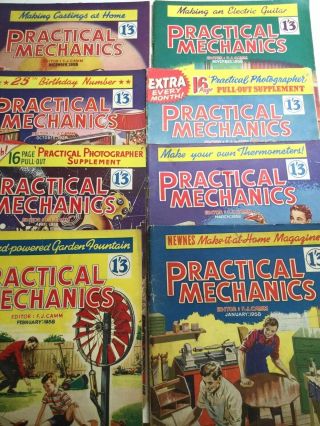 Vintage Practical Mechanics Magazines 1958 - 8 Issues