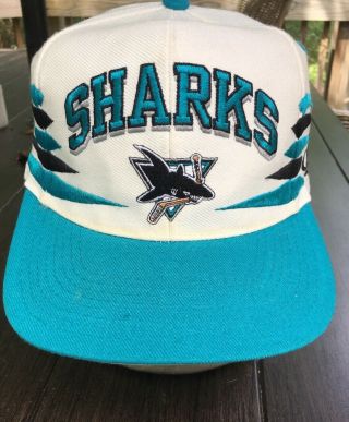 Vintage 1990’s San Jose Sharks Logo Athletic Splash Style Snapback Hat Cap Nhl