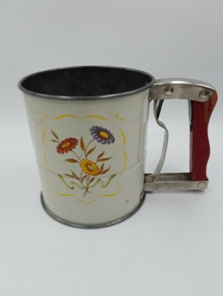 Vintage Androck Hand - I - Sift Flour Sifter Metal 3 Screen Floral