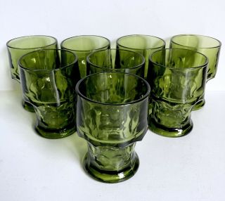 (8) Vintage Avocado Green Anchor Hocking Georgian 8 Oz.  Drinking Glasses