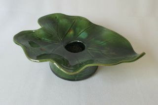 Vintage Leaf Shaped Green Studio Art Pottery Ikebana Vase W/frog Artist Signed