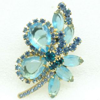 Juliana Vintage Flower Spray Brooch Pin Pear Light Blue Glass Rhinestone Jewelry