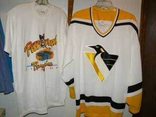 Vintage Pittsburgh Penguins Hockey Jersey & Fired Up T - Shirt Both Size Large