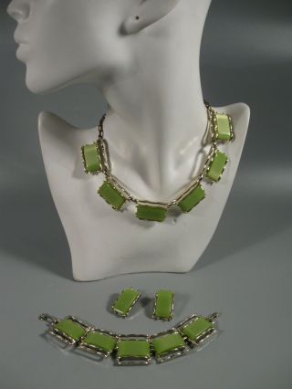 Vintage Costume Jewelry Set Necklace Bracelet Clip Earrings