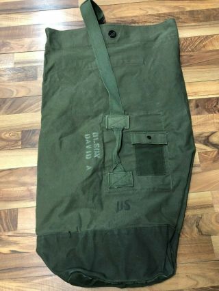Vintage Us Army Canvas Duffle Bag Green Stenciled Name On Field Gear Guc