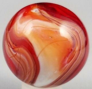 Vintage Akro Agate Cardinal Red Slag Swirl Marble.  85 " Tail