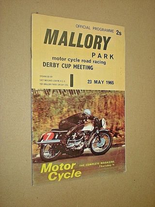 Mallory Park Motor Cycle Racing Programme.  1965.  Derby Cup Meeting