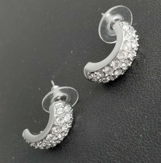 Swarovski Vintage Hoop Pave Crystal Rhinestone Silver Tone Pierced Earrings O22