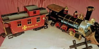 Vintage Bright Train Gold Rush Express G - Scale Locomotive And Car And Tracks