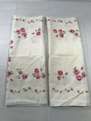 Vintage 2 Pc Set Floral Pillowcases Pink White Standard Country Cottage Decor
