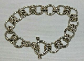 Vintage Sterling Silver Marked 7.  5 " Circular Triple Link Bracelet 30.  4g