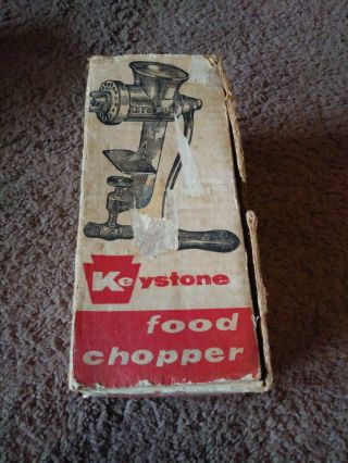 Vintage Keystone No.  1 - 0 Hand Crank Meat Grinder Food Chopper Attachments & Box