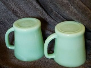 2 Vintage Fire King Oven Ware Jadeite Green Mug Cup D Handle Marking Error