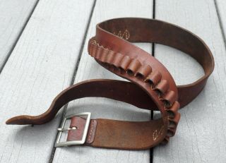 Vintage Hunter 245 Xlg Brown Leather Ammo Belt Size Xl - Mid 1960s