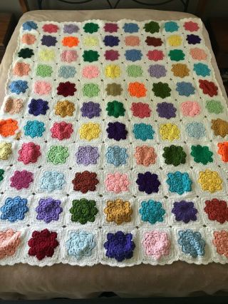 Vintage Granny Squares Crochet Afghan Lap Throw Blanket Handmade 59 " X 74 "