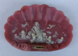 Handcrafted U.  S.  A.  Vintage Pink Incolay Stone Soap Dish 1970 