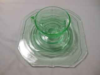Vintage 15 Pc.  Green Depression Glass Luncheon Set 5 Plates,  Cups,  Saucers VGC 3