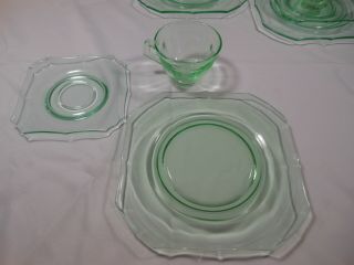 Vintage 15 Pc.  Green Depression Glass Luncheon Set 5 Plates,  Cups,  Saucers VGC 5