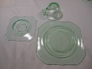 Vintage 15 Pc.  Green Depression Glass Luncheon Set 5 Plates,  Cups,  Saucers VGC 6