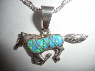 Vintage Sterling Silver Opal Horse Necklace Choker 2 Strand Italy Sterling Chain
