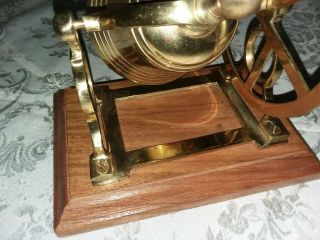 Vintage Brass Ship ' s Bell Desk Decor Mounted On Wood Wooden Base With Wheel 2
