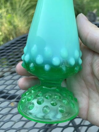 Green Vintage Fenton Vaseline Hobnail Opalescent Bud Vase - - Glows w/Blacklight 2