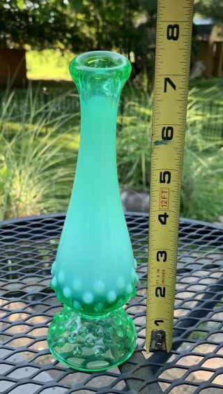 Green Vintage Fenton Vaseline Hobnail Opalescent Bud Vase - - Glows w/Blacklight 6