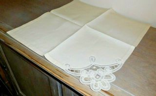 Belgian Vintage Embroidered Cream colored Tablecloth & 12 matching napkins 2
