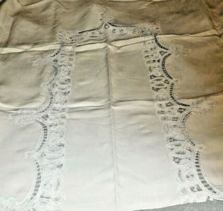 Belgian Vintage Embroidered Cream colored Tablecloth & 12 matching napkins 3