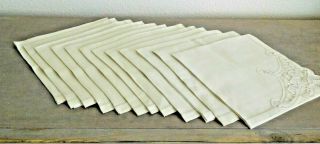 Belgian Vintage Embroidered Cream colored Tablecloth & 12 matching napkins 4
