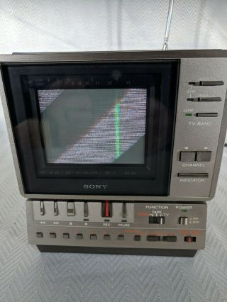 Vintage 1980s Sony Trinitron Kv - 4100 Tv Am Fm Microcassette Corder Japan