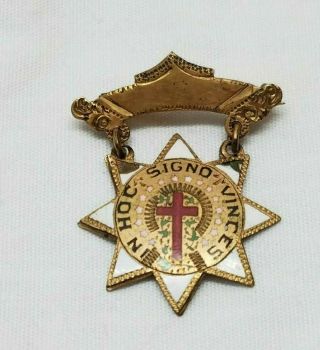 Vintage Masonic Knights Templar In Hoc Signo Vinces Enamel Pin Medal Star Lapel