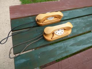(2) Vintage Community Playthings Rifton Ny Wooden Wood Toy Phone Telephone
