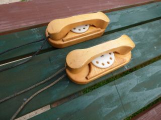 (2) Vintage Community Playthings Rifton NY Wooden Wood Toy phone telephone 2