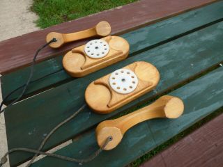 (2) Vintage Community Playthings Rifton NY Wooden Wood Toy phone telephone 3