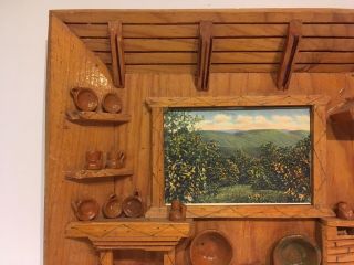 Vintage Folk Art Carved Wood 3D Shadow Box Diorama Cabin Scene Picture Wall Art 2