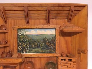 Vintage Folk Art Carved Wood 3D Shadow Box Diorama Cabin Scene Picture Wall Art 3