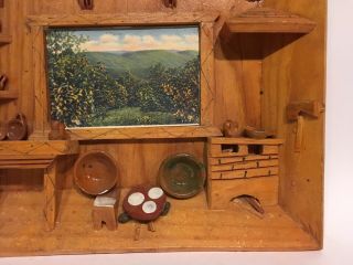 Vintage Folk Art Carved Wood 3D Shadow Box Diorama Cabin Scene Picture Wall Art 4