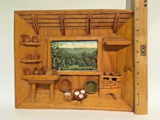 Vintage Folk Art Carved Wood 3D Shadow Box Diorama Cabin Scene Picture Wall Art 7