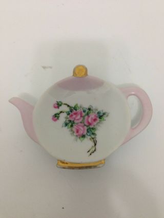Vintage Ceramic Teapot Tea Bag Holder Pink Roses B.  Fritz