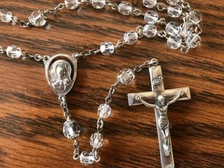 Art Deco Vintage Creed Rosary,  Sterling Silver,  Multifaceted Crystal Beads,  Caps