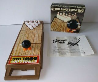 Vintage Tomy Strolling Bowling Portable,  Wind - Up Bowling Game Toy Complete/works