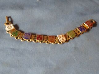 Vintage Gold - Tone Metal Multicolor Enamel Heraldic Shield Bracelet
