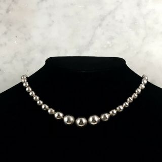 Vtg Taxco Mexican Sterling Silver Graduated Bead Choker 15.  5 / 15 1/2 " Necklace