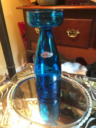 Vintage 722 Blenko Hand Blown Art Glass 10 " Vase Blue