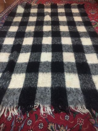 Glen Cree Mills Scottish Mohair Vintage Blanket Throw Vibrant Black White 50x76