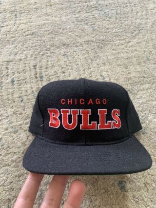 Vintage 90s Chicago Bulls Black Starter Snapback Hat 100 Wool White Tag